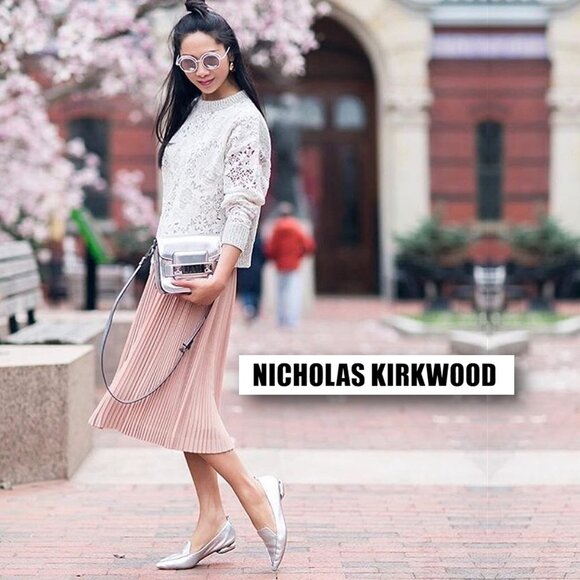 NICHOLAS KIRKWOOD "Beya" Silver Metallic Leather Loafers - Picture 1 of 13